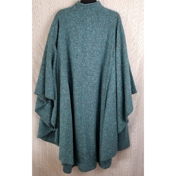 Vintage 100% Wool Tweed Poncho Button Down - Picture 2 of 8